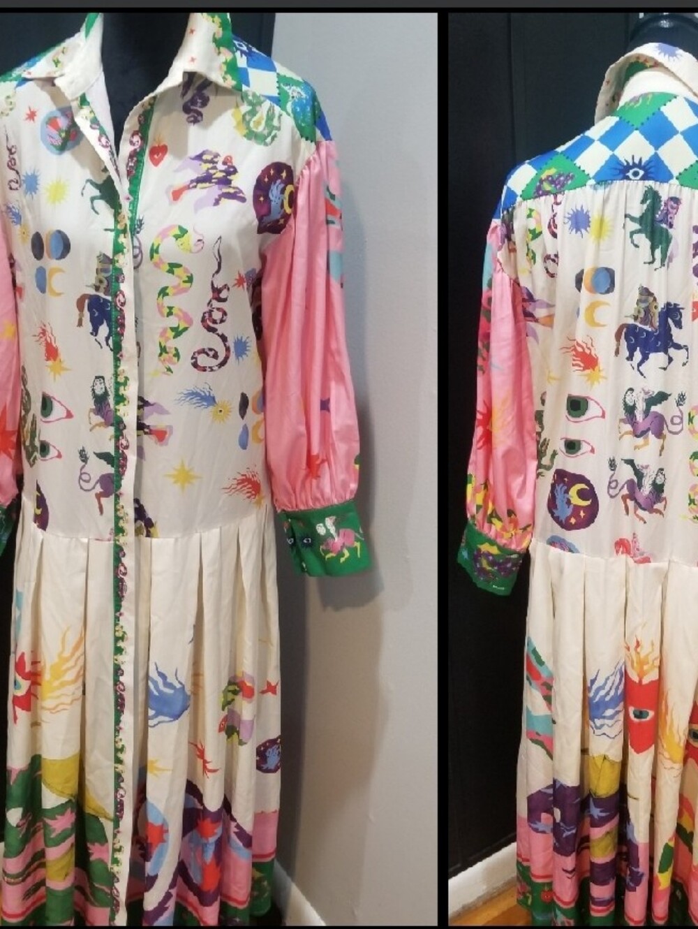 Multicolor Printed Puff-Sleeve Dress MAXI dress